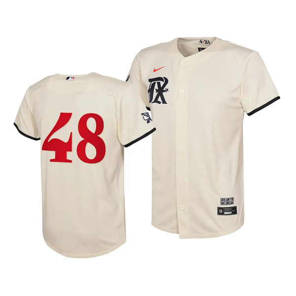 Youth Texas Rangers #48 Jacob deGrom 2023 City Connect Cream Jersey