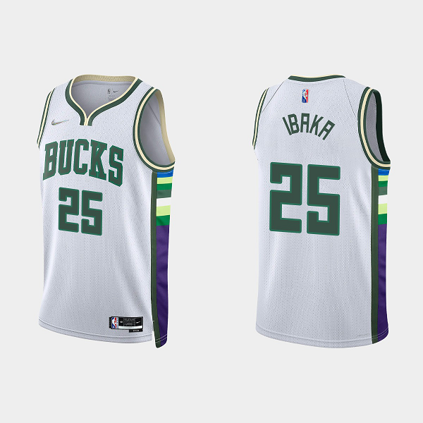 Men's Milwaukee Bucks #25 Serge Ibaka 75th Anniversary City White NBA Jersey