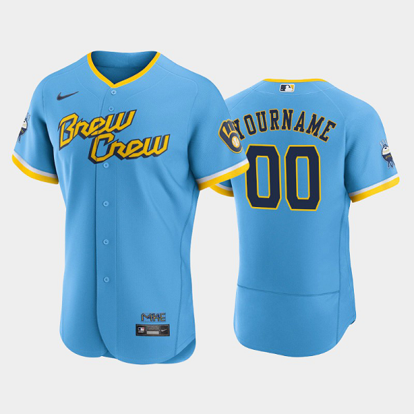 Men's Milwaukee Brewers 2022 City Connect Custom Flex Base MLB Jersey - Powder Blue