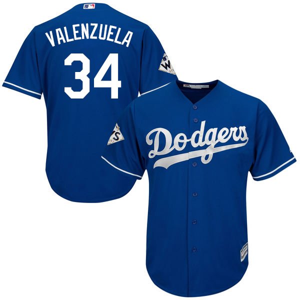 Los Angeles Dodgers #34 Fernando Valenzuela Blue Cool Base 2017 World Series Bound Stitched Youth MLB Jersey