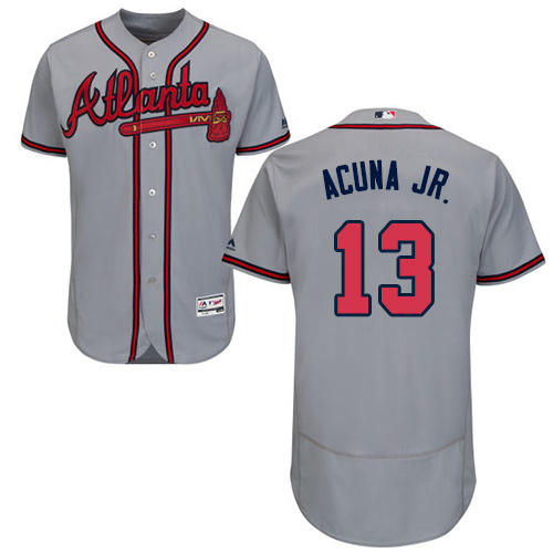 Men's Atlanta Braves #13 Ronald Acuna Jr. Grey Flexbase Collection Stitched MLB Jersey