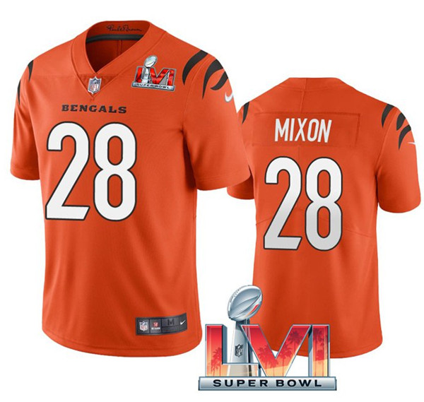 Men's Cincinnati Bengals #28 Joe Mixon Orange 2022 Super Bowl LVI Vapor Limited Stitched Jersey