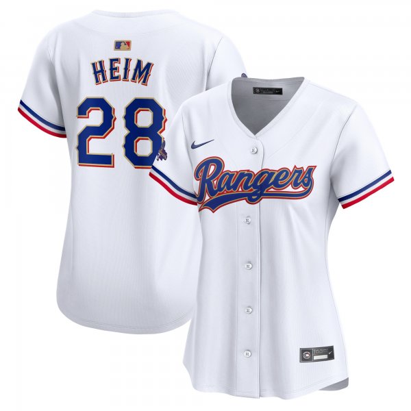 Women's Texas Rangers #28 Jonah Heim Nike White 2024 Gold Collection Limited Player Jersey