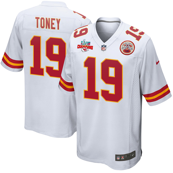 Kadarius Toney #19 Kansas City Chiefs Super Bowl LVII Champions 3 Stars Men's Game White NFL Jersey