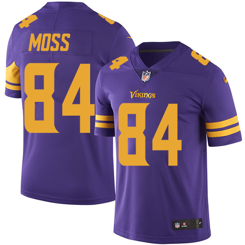 Men's Nike Minnesota Vikings #84 Randy Moss Purple Stitched NFL Limited Rush Jersey