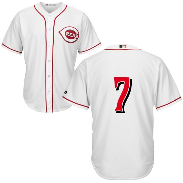 Men's Cincinnati Reds #7 Eugenio Suarez Home Majestic White Cool Base Baseball Only Number Jersey