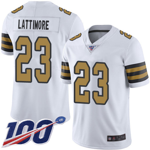 New Orleans Saints #23 Marshon Lattimore White Men's Stitched NFL Limited Rush 100th Season Jersey