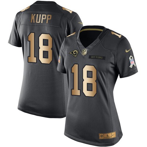 Nike Los Angeles Rams #18 Cooper Kupp Black Women's Stitched NFL Limited Gold Salute to Service Jersey