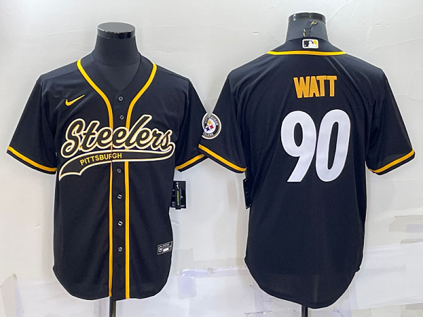 Men's Pittsburgh Steelers #90 T. J. Watt Black Stitched Baseball Cool Base Jersey