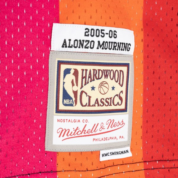 Men's Miami Heat Alonzo Mourning Mitchell & Ness Black/Red Hardwood Classics 2005/06 Split Swingman Jersey