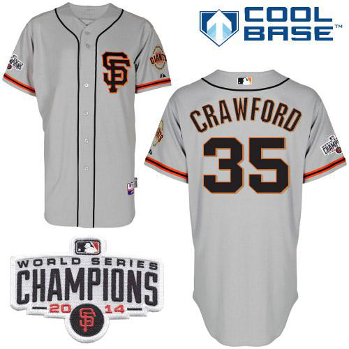 San Francisco Giants #35 Brandon Crawford Grey Road 2 Cool Base W/2014 World Series Champions Patch Stitched MLB jerseys