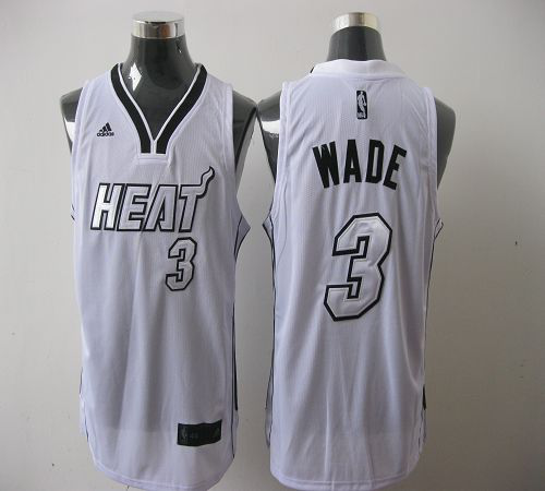 Men's Miami Heat #3 Dwyane Wade Silver No. White Stitched NBA Jersey