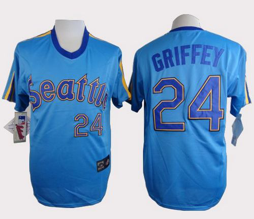 Seattle Mariners #24 Ken Griffey Light Blue Cooperstown Throwback Stitched MLB Jersey