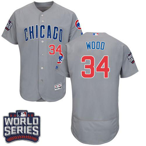 Chicago Cubs #34 Kerry Wood Grey Flexbase Collection Road 2016 World Series Bound Stitched MLB Jersey