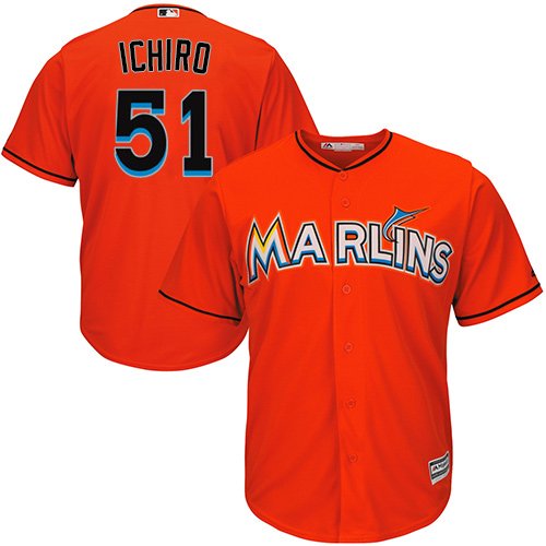 Miami Marlins #51 Ichiro Suzuki Orange Cool Base Stitched Youth MLB Jersey