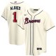 Men's Nike Atlanta Braves #1 Ozzie Albies Cream Alternate 2020 MLB Jersey