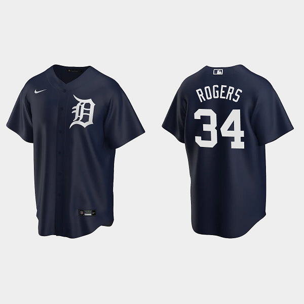 Men's Detroit Tigers #34 Jake Rogers Alternate Navy MLB Jersey