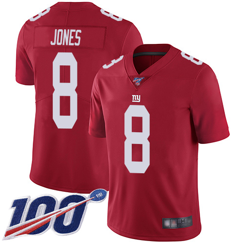 New York Giants #8 Daniel Jones Red Men's Stitched NFL Limited Inverted Legend 100th Season Jersey