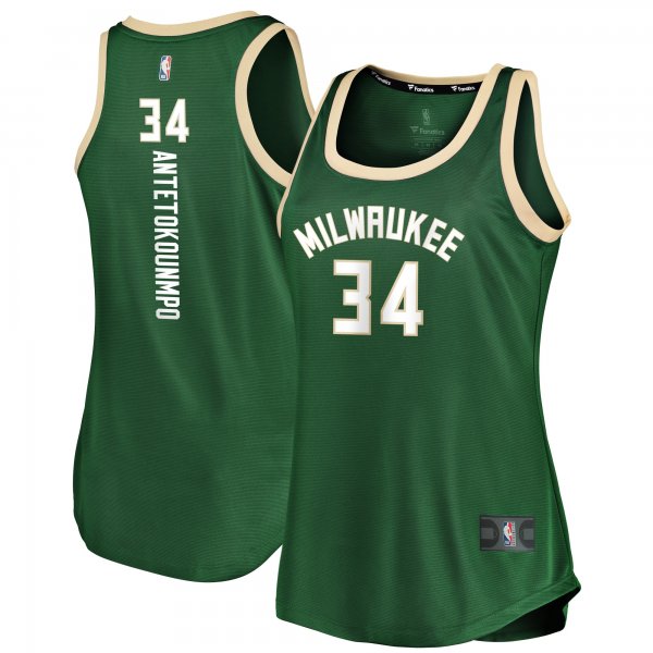 Women's Milwaukee Bucks Giannis Antetokounmpo Fanatics Hunter Green Fast Break Tank Jersey - Icon Edition