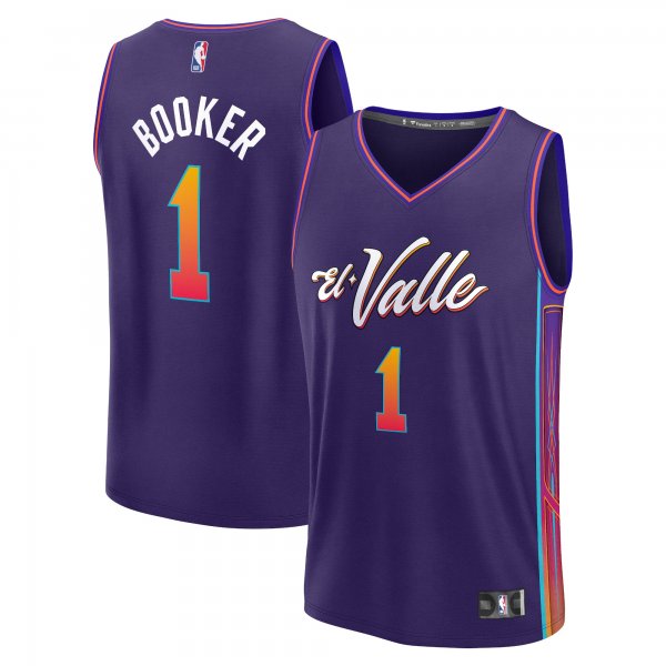 Men's Unisex Phoenix Suns #1 Devin Booker Purple 2023/34 Fast Break City Edition Jersey