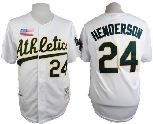 Mitchell And Ness 1990 Oakland Athletics #24 Rickey Henderson White Throwback Stitched MLB Jersey