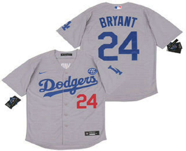 Men's Los Angeles Dodgers #24 Kobe Bryant Grey KB Patch Stitched MLB Cool Base Nike Jersey