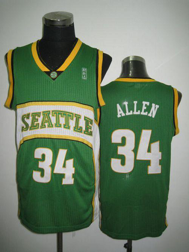 Men's Oklahoma City Thunder #34 Ray Allen Green Seattle SuperSonics Style Stitched NBA Jersey