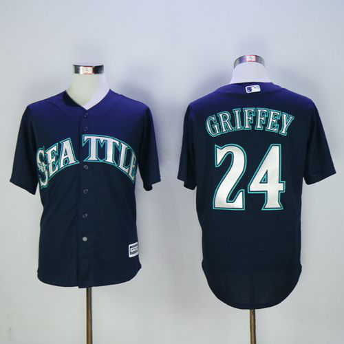 Seattle Mariners #24 Ken Griffey Navy blue New Cool Base 2016 Hall Of Fame Patch Stitched MLB Jersey