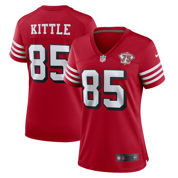 Women's San Francisco 49ers George Kittle Nike Scarlet 75th Anniversary Alternate Game Jersey-(2022 New Style)