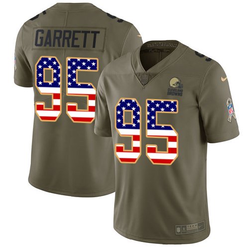 Nike Cleveland Browns #95 Myles Garrett Olive/USA Flag Men's Stitched NFL Limited 2017 Salute To Service Jersey