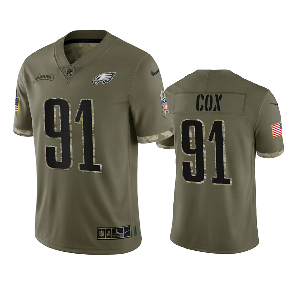 Philadelphia Eagles Fletcher Cox Olive 2022 Salute To Service Jersey #91