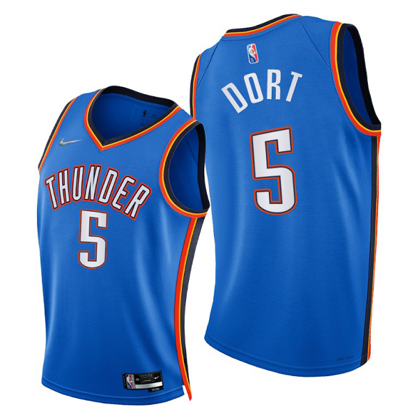 Men's Oklahoma City Thunder #5 Luguentz Dort 2021-22 75th Diamond Anniversary Blue Icon Edition NBA Jersey