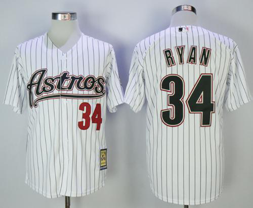 Houston Astros #34 Nolan Ryan White Strip 2000 Turn Back The Clock Stitched MLB Jersey