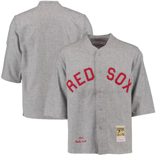 Mitchell And Ness 1914 Boston Red Sox #3 Babe Ruth Grey Throwback Stitched MLB Jersey