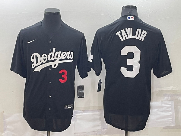 Men's Nike Los Angeles Dodgers #3 Chris Taylor Black Stitched MLB Cool Base Jersey