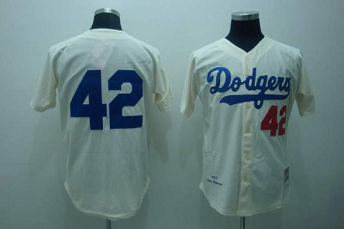 Mitchell And Ness Los Angeles Dodgers #42 Jackie Robinson Cream Throwback MLB Jersey