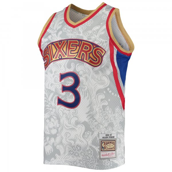 Men's Philadelphia 76ers Allen Iverson Mitchell & Ness White Hardwood Classics 1996/97 Lunar New Year Swingman Jersey