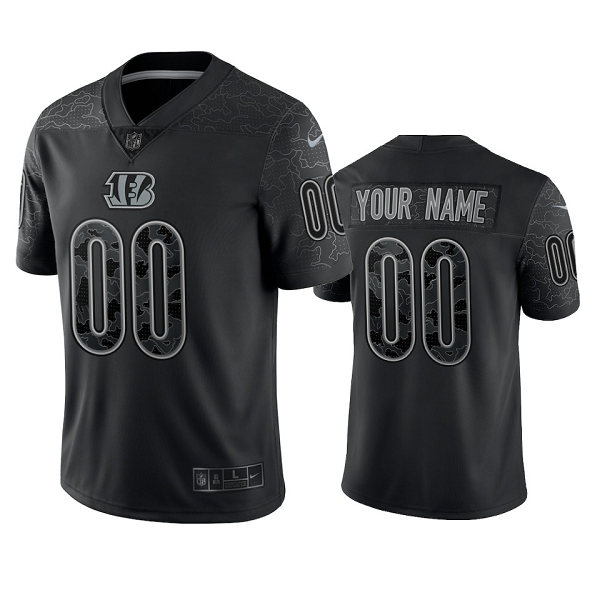 Men's NFL Cincinnati Bengals Custom Black Reflective Limited Jersey