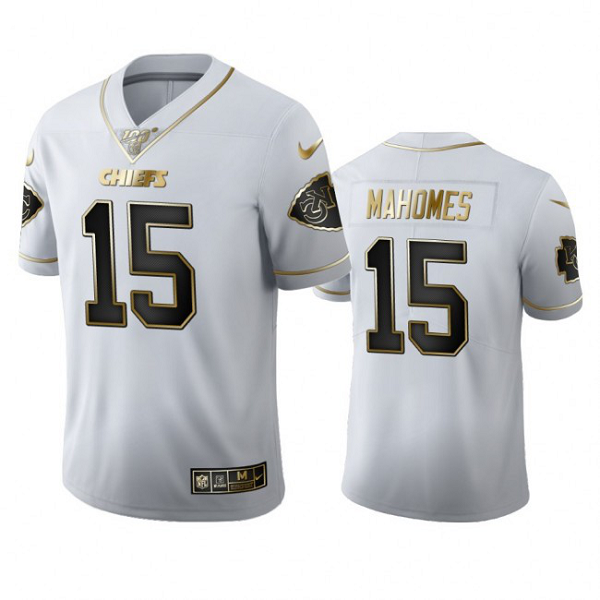 Kansas City Chiefs #15 Patrick Mahomes Men's Nike White Golden Edition Vapor Limited NFL 100 Jersey