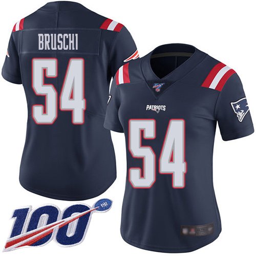 Women's New England Patriots #54 Tedy Bruschi Navy BlueStitched NFL Limited Rush 100th Season Jersey