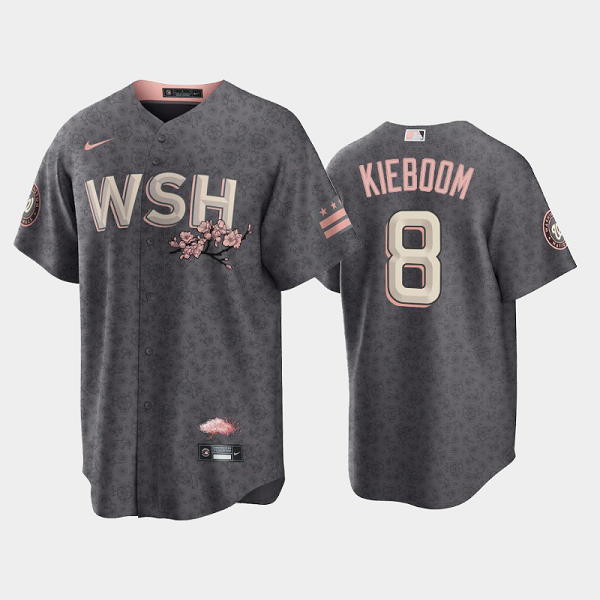 Men's #8 Carter Kieboom 2022 City Connect Washington Nationals Bloom Gray MLB Jersey