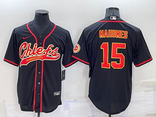 Men's Kansas City Chiefs #15 Patrick Mahomes Black Stitched Baseball Cool Base Jersey