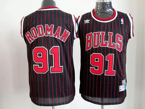 Men's Chicago Bulls #91 Dennis Rodman Black With Red Strip Throwback Stitched NBA Jersey