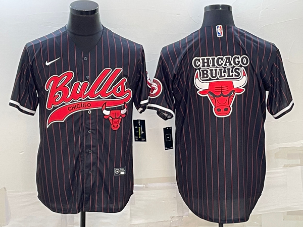 Men's Chicago Bulls Black Strips Stiched Baseball Jersey