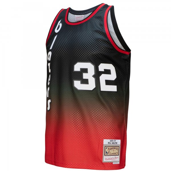 Men's Portland Trail Blazers Bill Walton Mitchell & Ness Red/Black 1976/77 Hardwood Classics Fadeaway Swingman Player Jersey