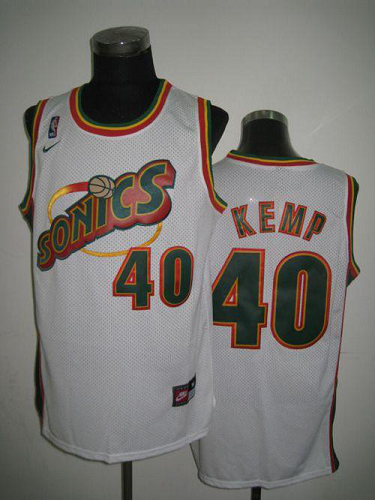 Men's Oklahoma City Thunder #40 Shawn Kemp White SuperSonics Throwback Stitched NBA Jersey