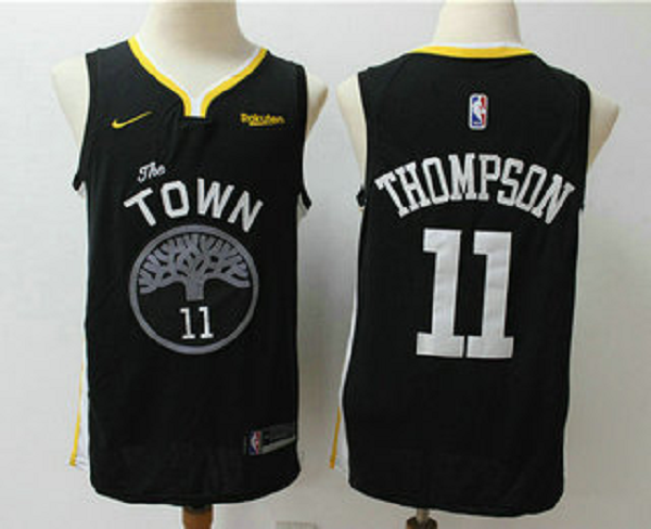 Men's Golden State Warriors #11 Klay Thompson Black 2019 Nike Swingman NEW Rakuten Logo Stitched NBA Jersey