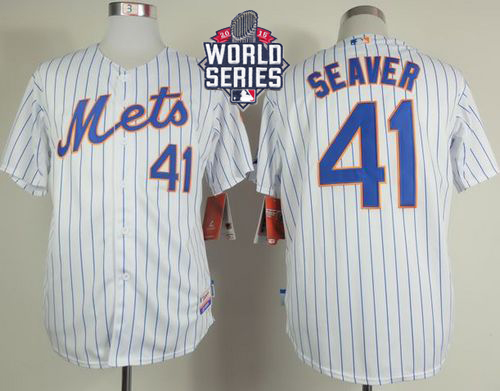 New York Mets #41 Tom Seaver White(Blue Strip) Home Cool Base W/2015 World Series Patch Stitched MLB Jersey