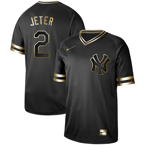 Men's Nike New York Yankees #2 Derek Jeter Black Gold MLB Jersey