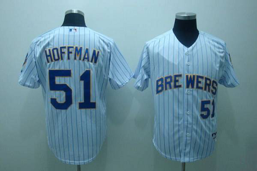 Milwaukee Brewers #51 Trevor Hoffman Stitched White Blue Strip MLB Jersey